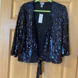 TRAVELERS by Chico’s Jacket Black Sequin Tie
